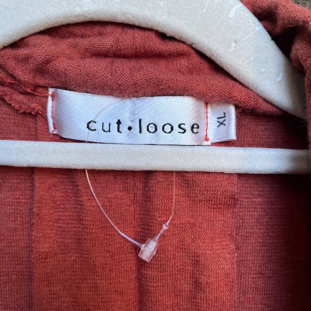Cut Loose Rust-Brown Cotton-Linen Long Open Vest XL - Picture 5 of 5